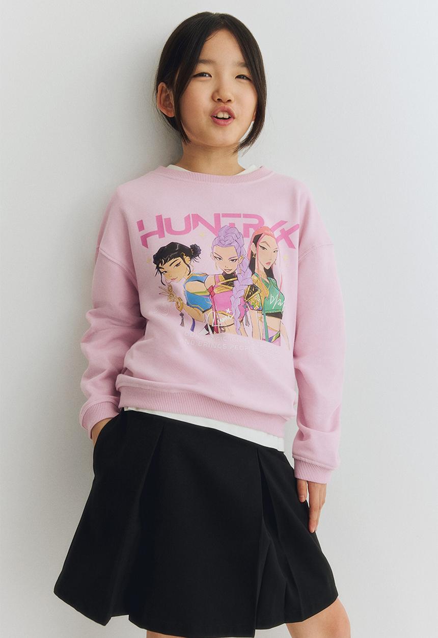 H&M - Motif-detail sweatshirt - light pink/kpop demon hunters