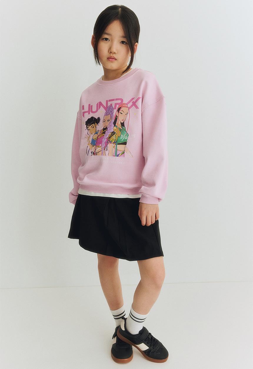 H&M - Motif-detail sweatshirt - light pink/kpop demon hunters
