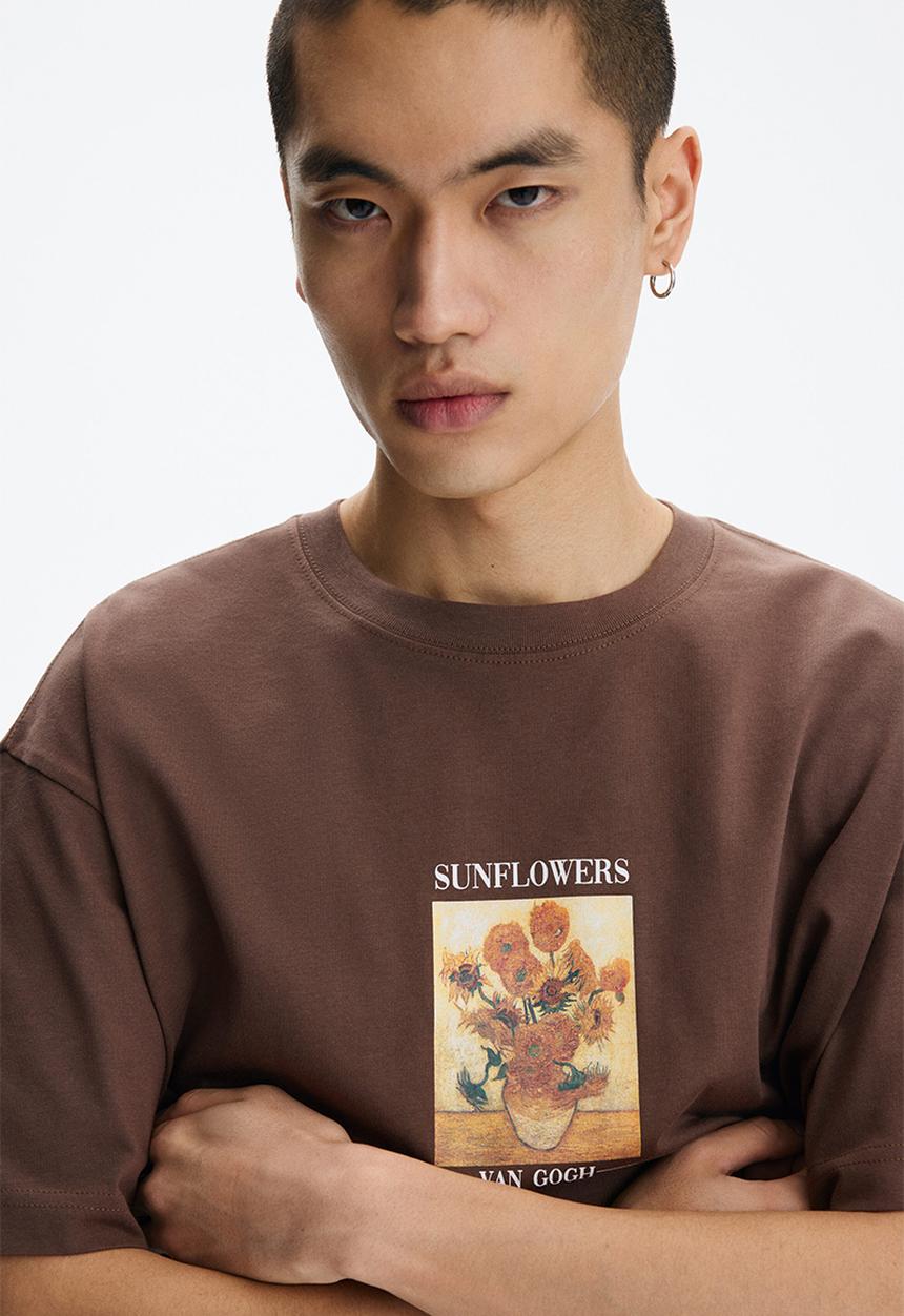 H&M - Loose fit T-shirt - brown/van gogh