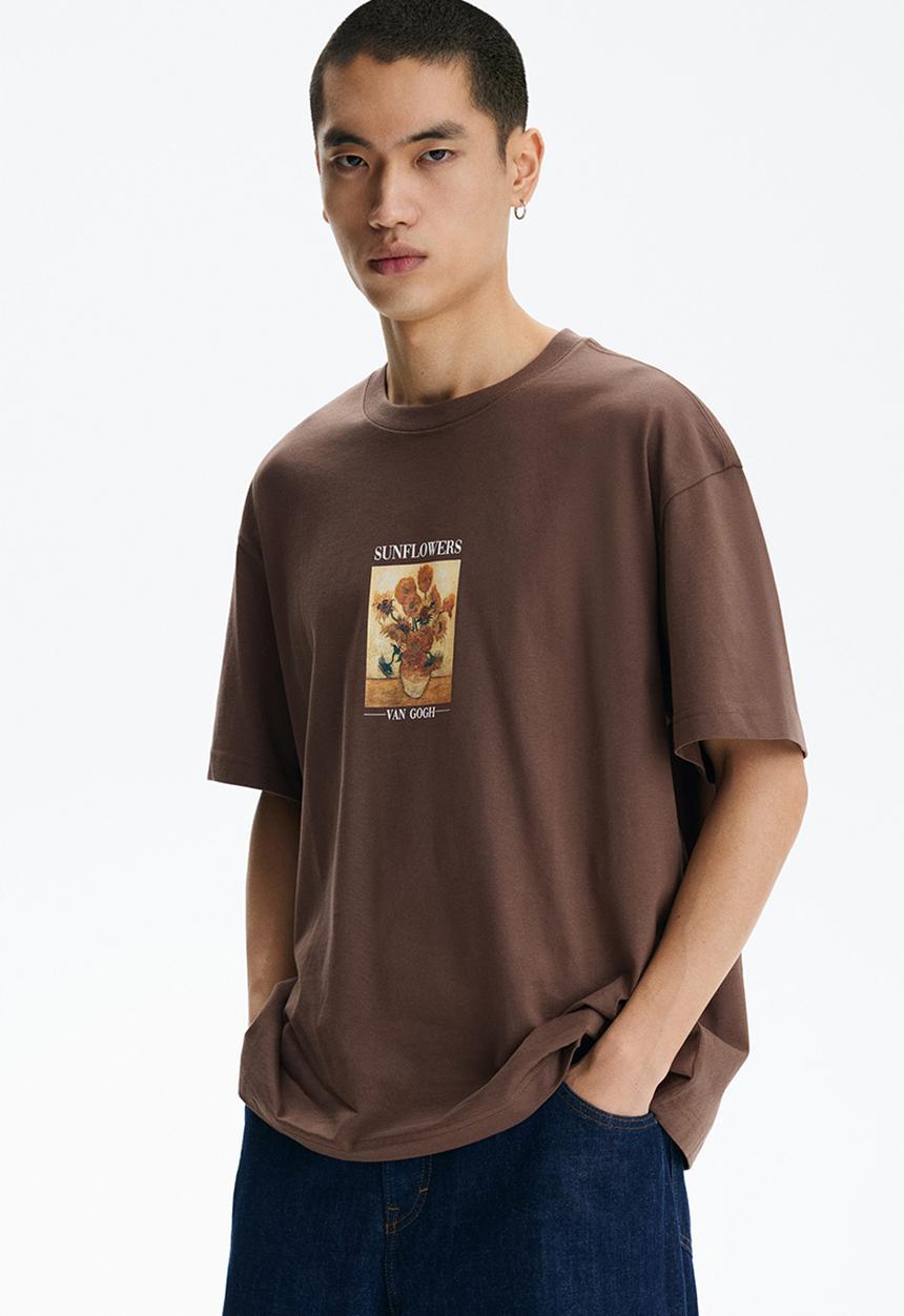 H&M - Loose fit T-shirt - brown/van gogh