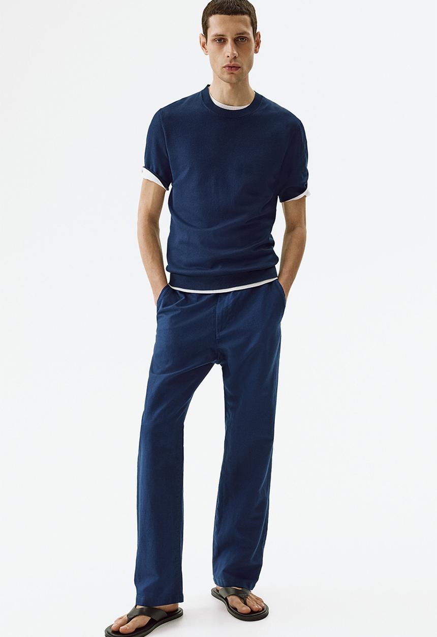 H&M - Regular fit linen-blend trousers - dark blue