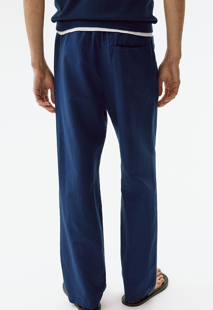 H&M - Regular fit linen-blend trousers - dark blue