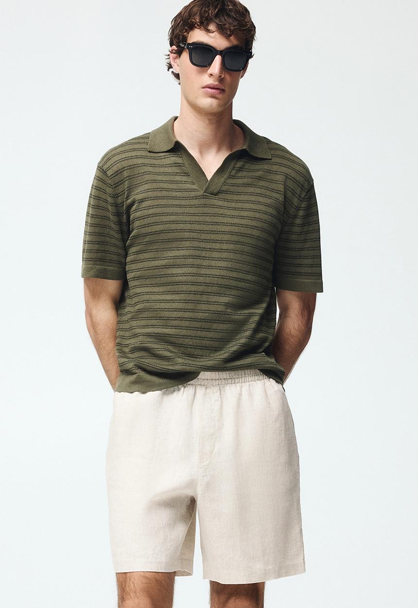 H&M - Relaxed fit linen shorts - light beige