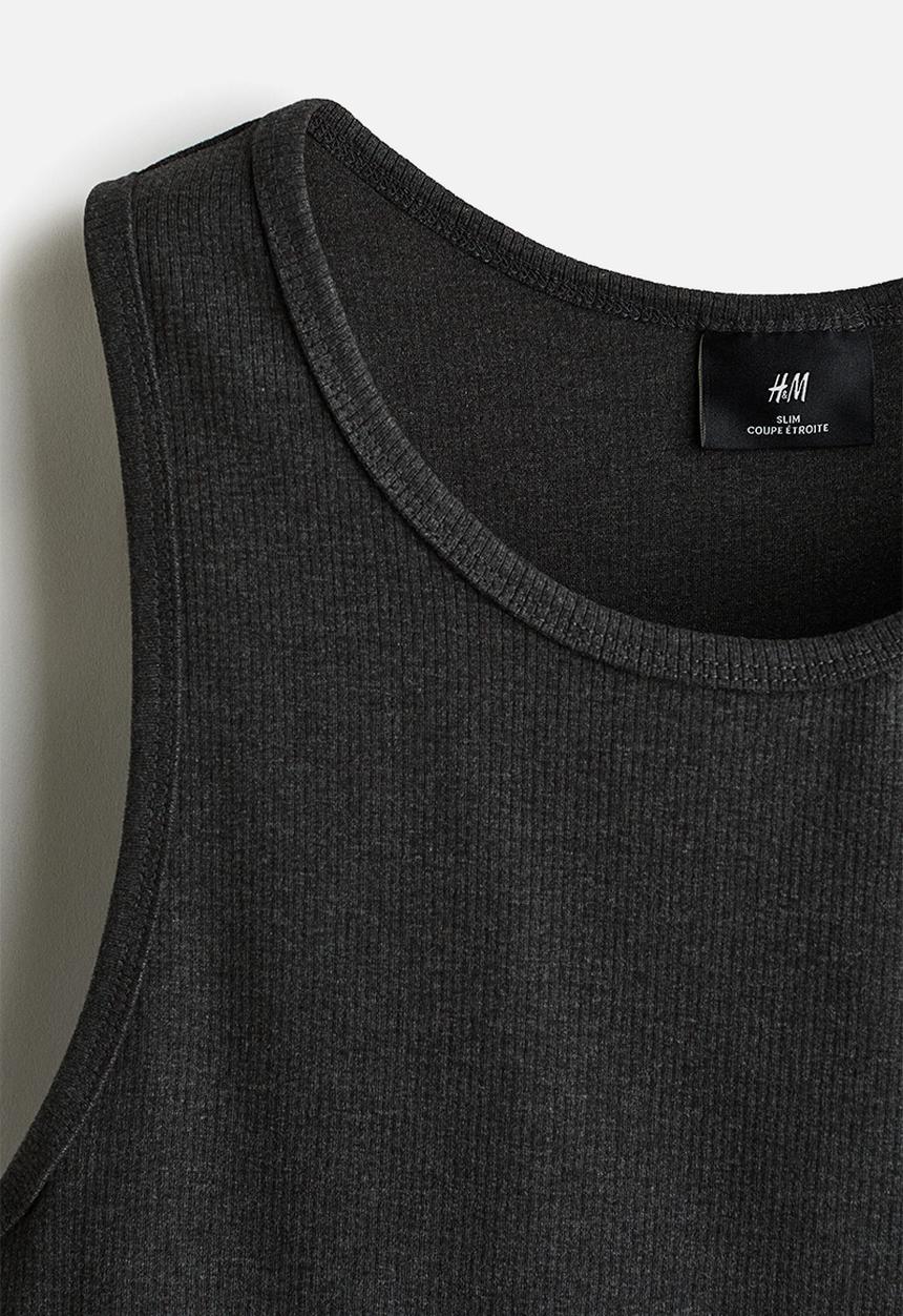 H&M - Slim fit ribbed vest top - dark grey