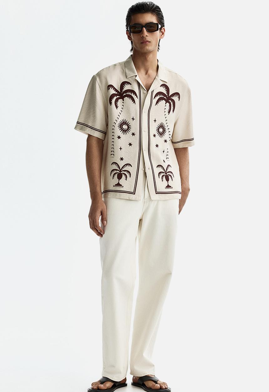H&M - Relaxed fit printed resort shirt - light beige/patterned