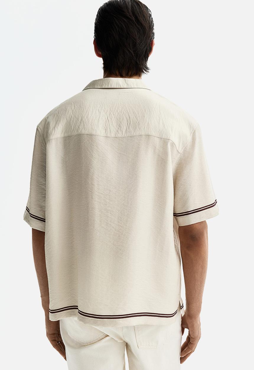 H&M - Relaxed fit printed resort shirt - light beige/patterned