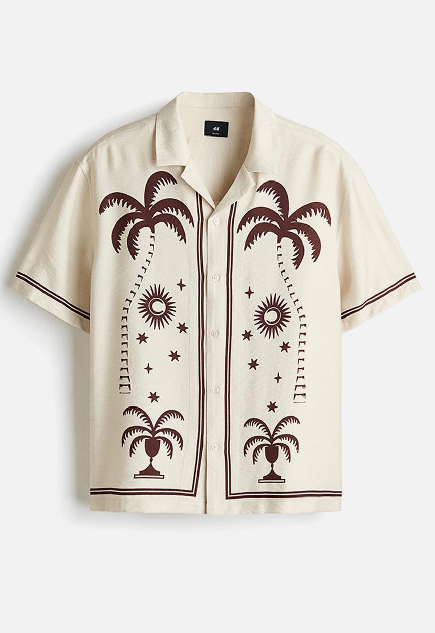 H&M - Relaxed fit printed resort shirt - light beige/patterned