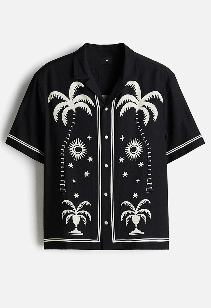 H&M - Relaxed fit printed resort shirt - black/patterned