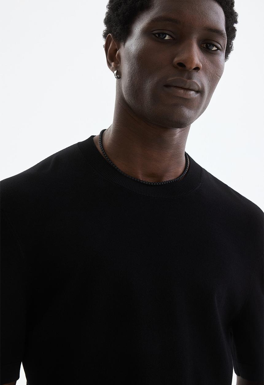 H&M - Slim fit knitted t-shirt - black