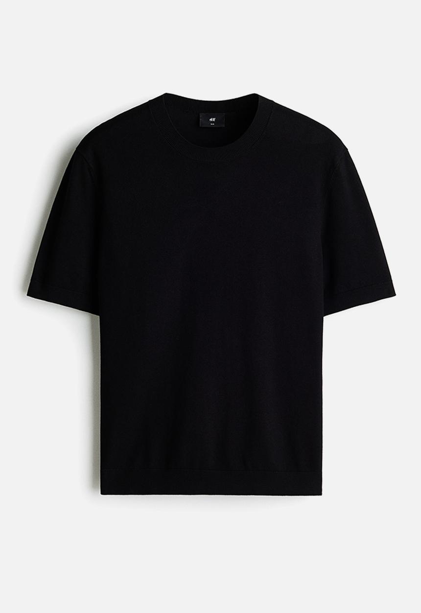 H&M - Slim fit knitted t-shirt - black