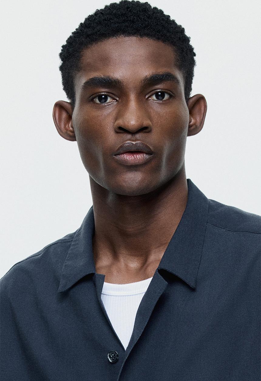 H&M - Relaxed fit cotton resort shirt - black/waves