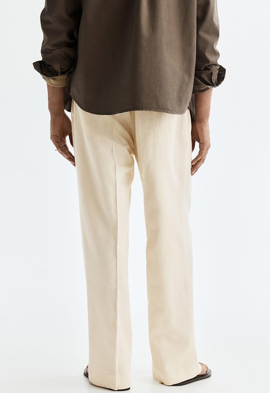 H&M - Loose fit wide linen-blend trousers - cream