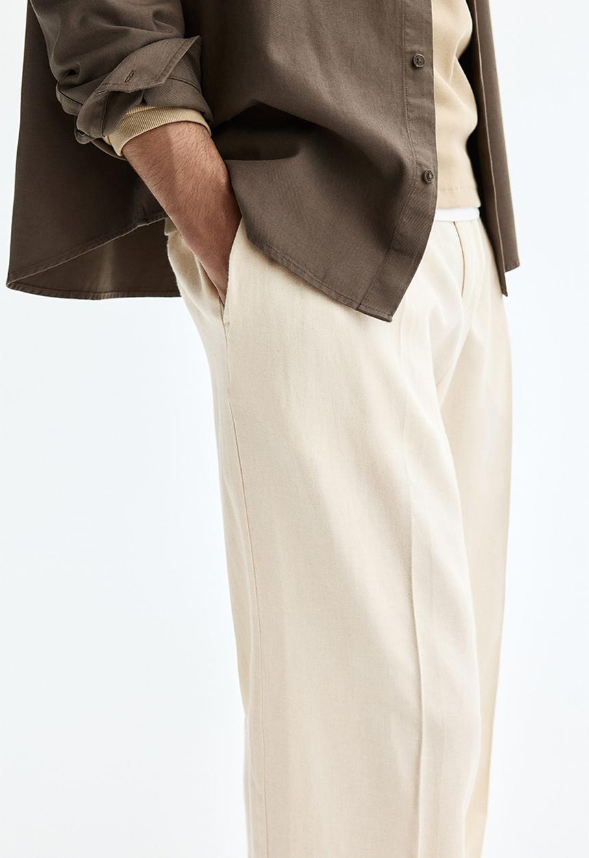 H&M - Loose fit wide linen-blend trousers - cream