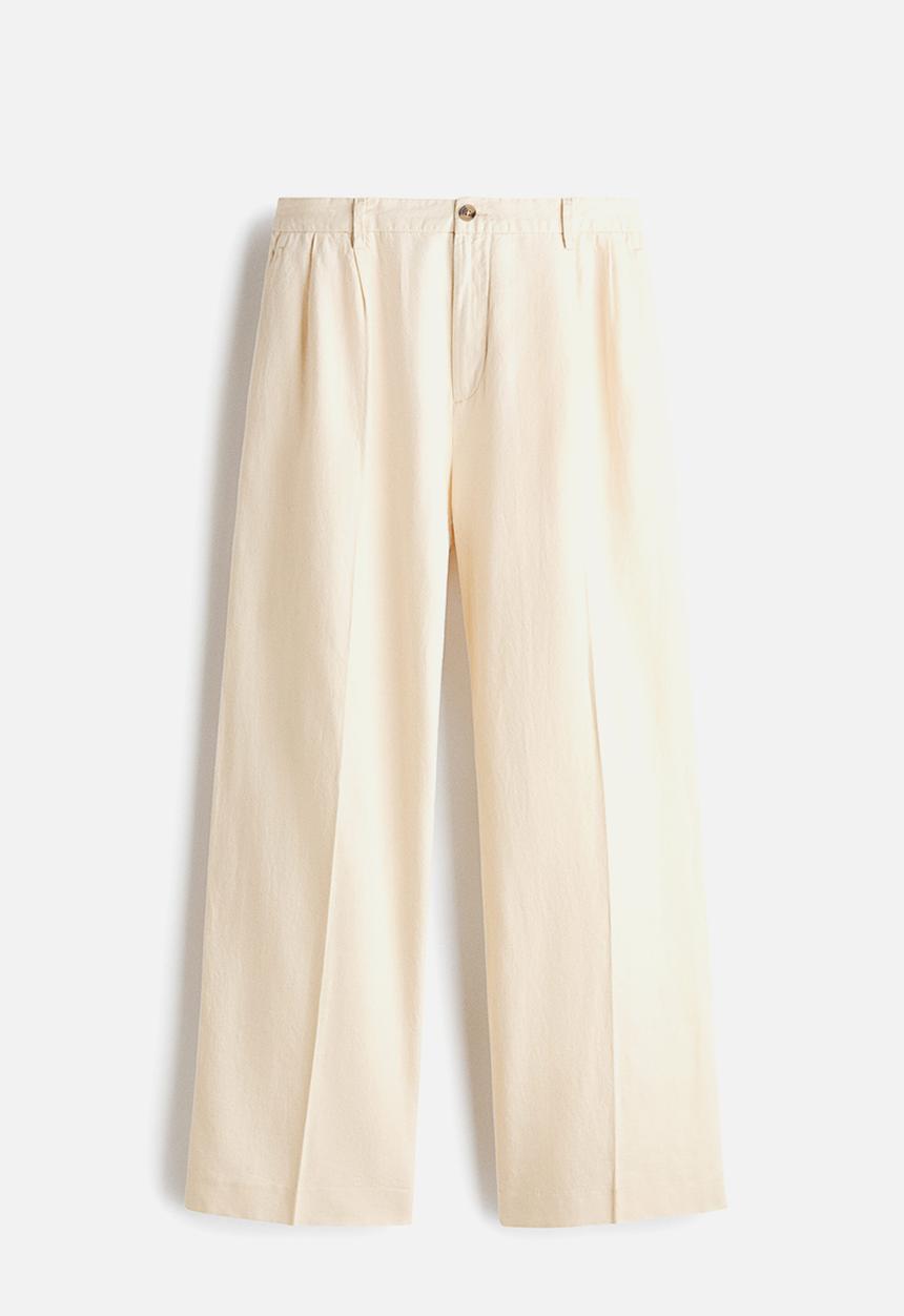 H&M - Loose fit wide linen-blend trousers - cream