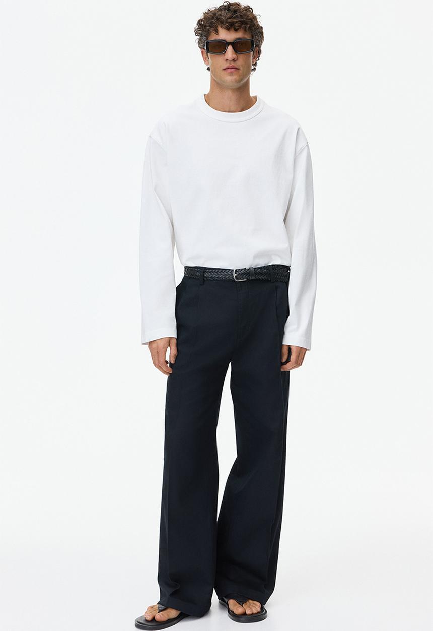 H&M - Loose fit wide linen-blend trousers - black