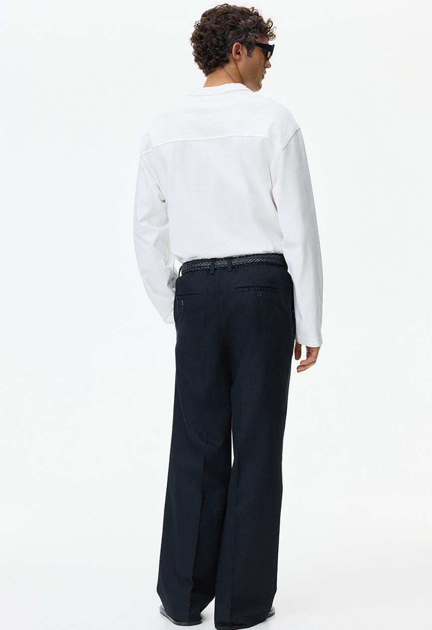H&M - Loose fit wide linen-blend trousers - black