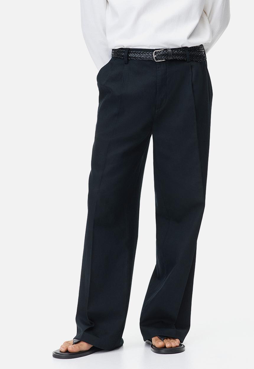 H&M - Loose fit wide linen-blend trousers - black