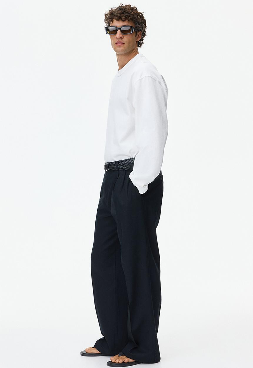 H&M - Loose fit wide linen-blend trousers - black