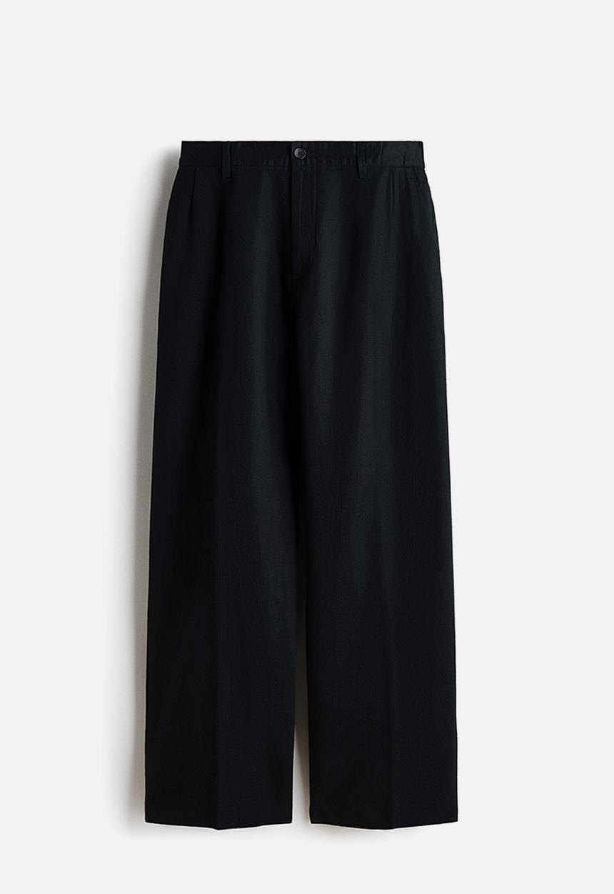 H&M - Loose fit wide linen-blend trousers - black