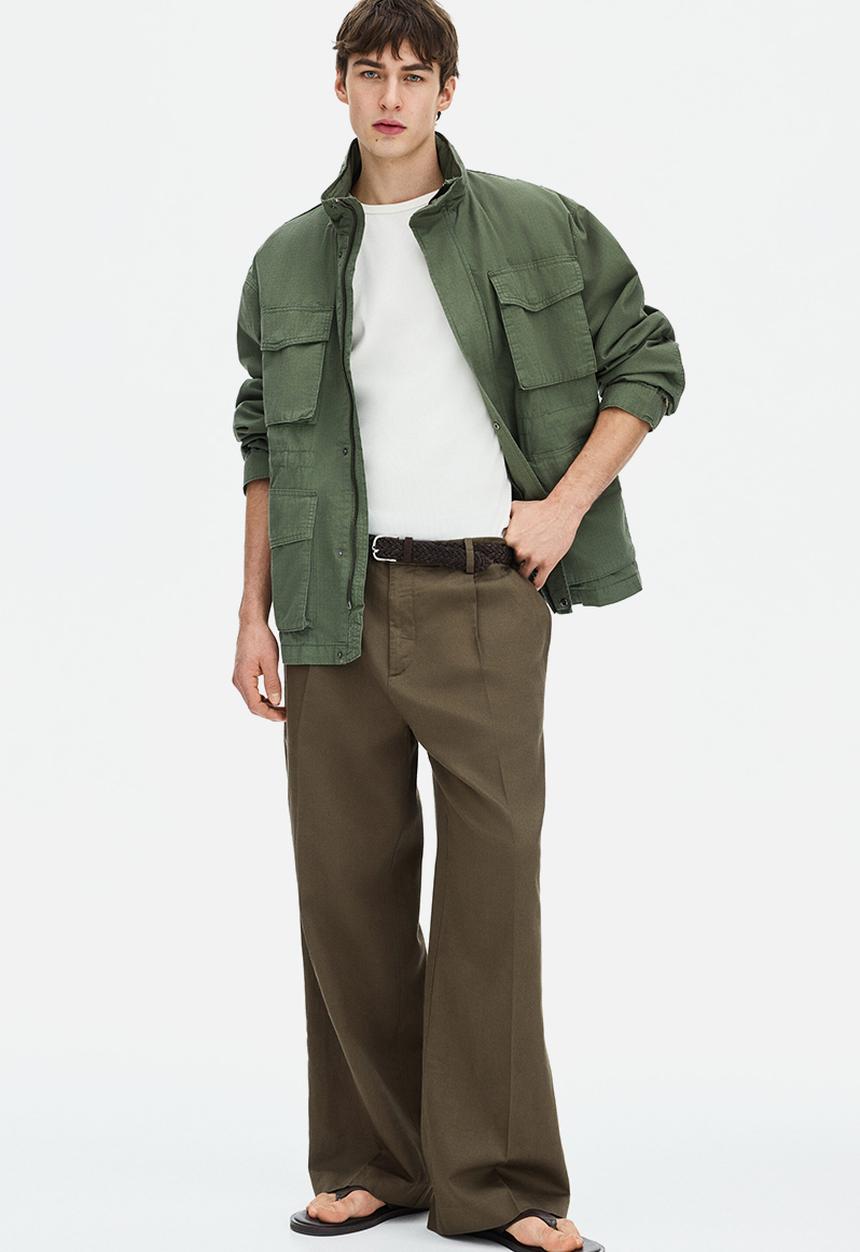 H&M - Loose fit wide linen-blend trousers - dark mole