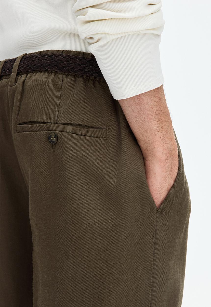 H&M - Loose fit wide linen-blend trousers - dark mole