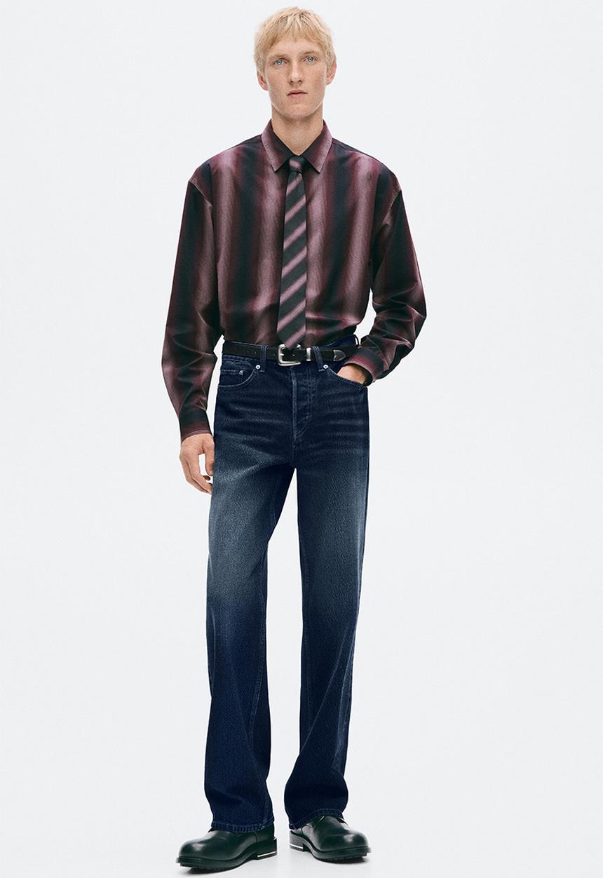 H&M - H&M Atelier:  Regular fit pima cotton shirt - burgundy/striped