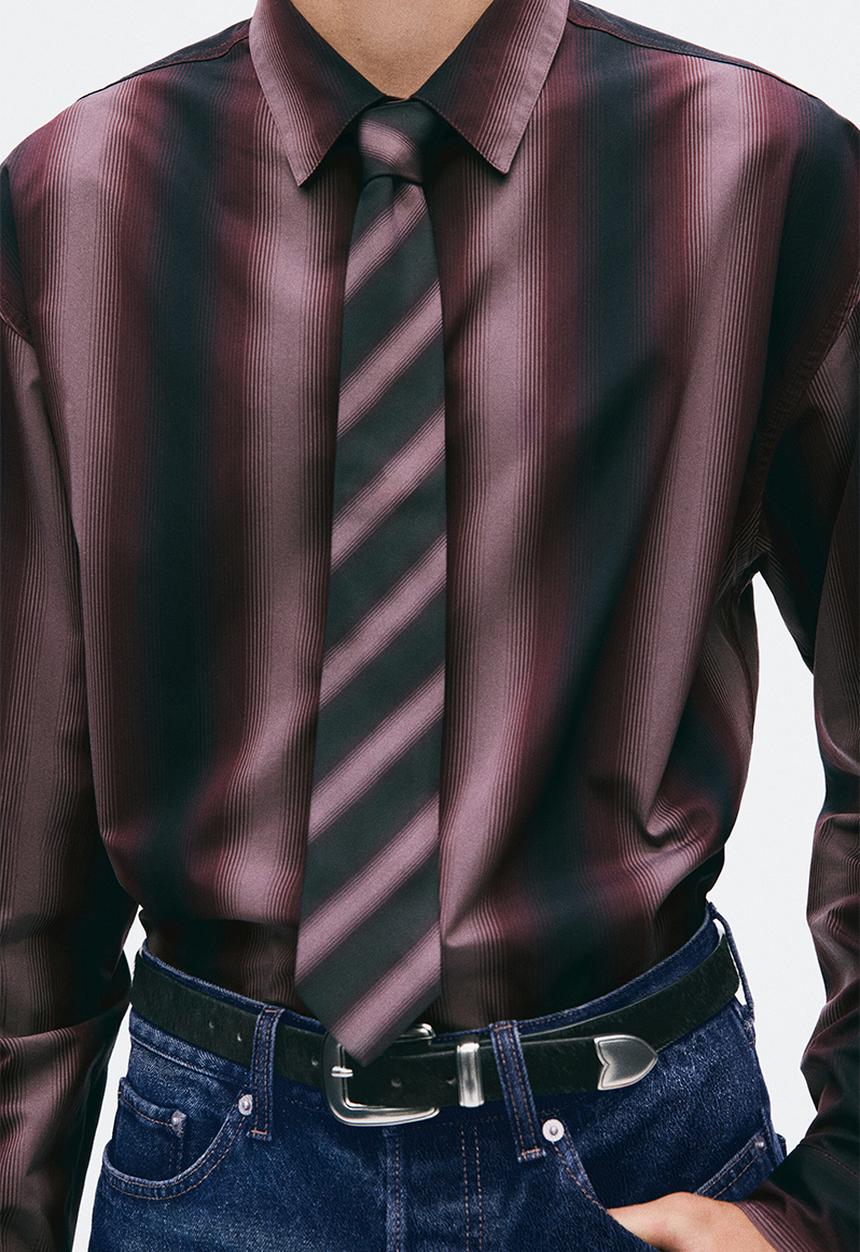 H&M - H&M Atelier:  Regular fit pima cotton shirt - burgundy/striped