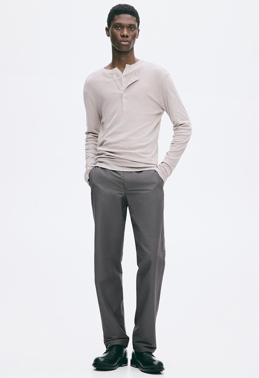 H&M - Slim fit cotton henley top - light grey