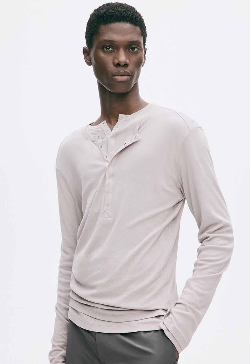 H&M - Slim fit cotton henley top - light grey