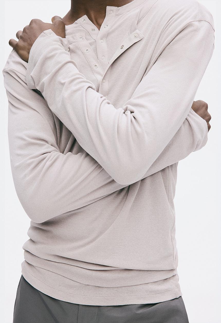 H&M - Slim fit cotton henley top - light grey