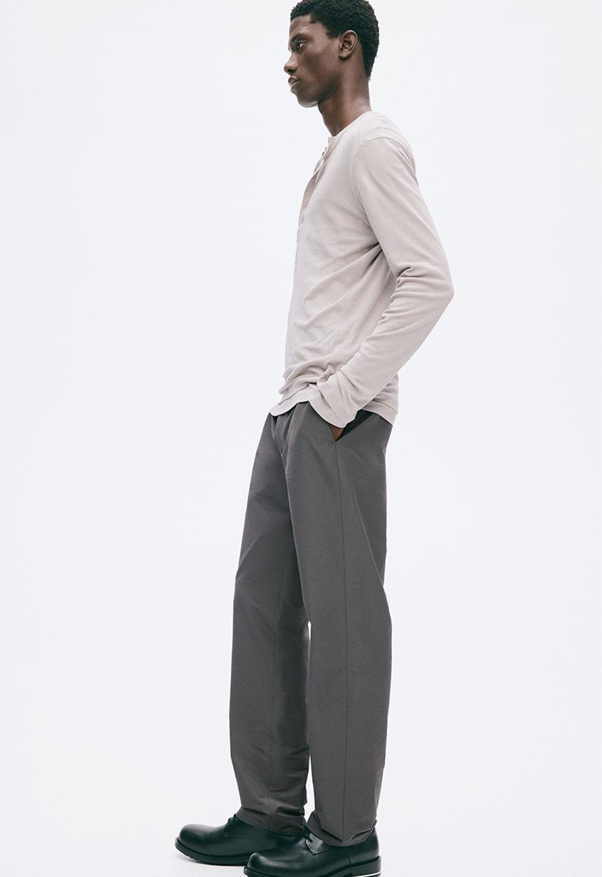 H&M - Slim fit cotton henley top - light grey
