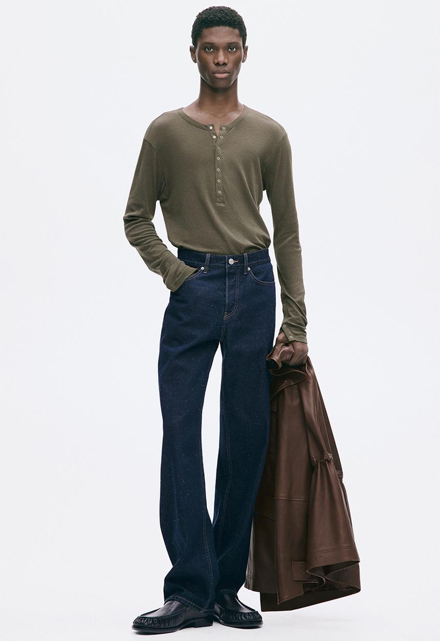 H&M - Slim fit cotton henley top - dark khaki green