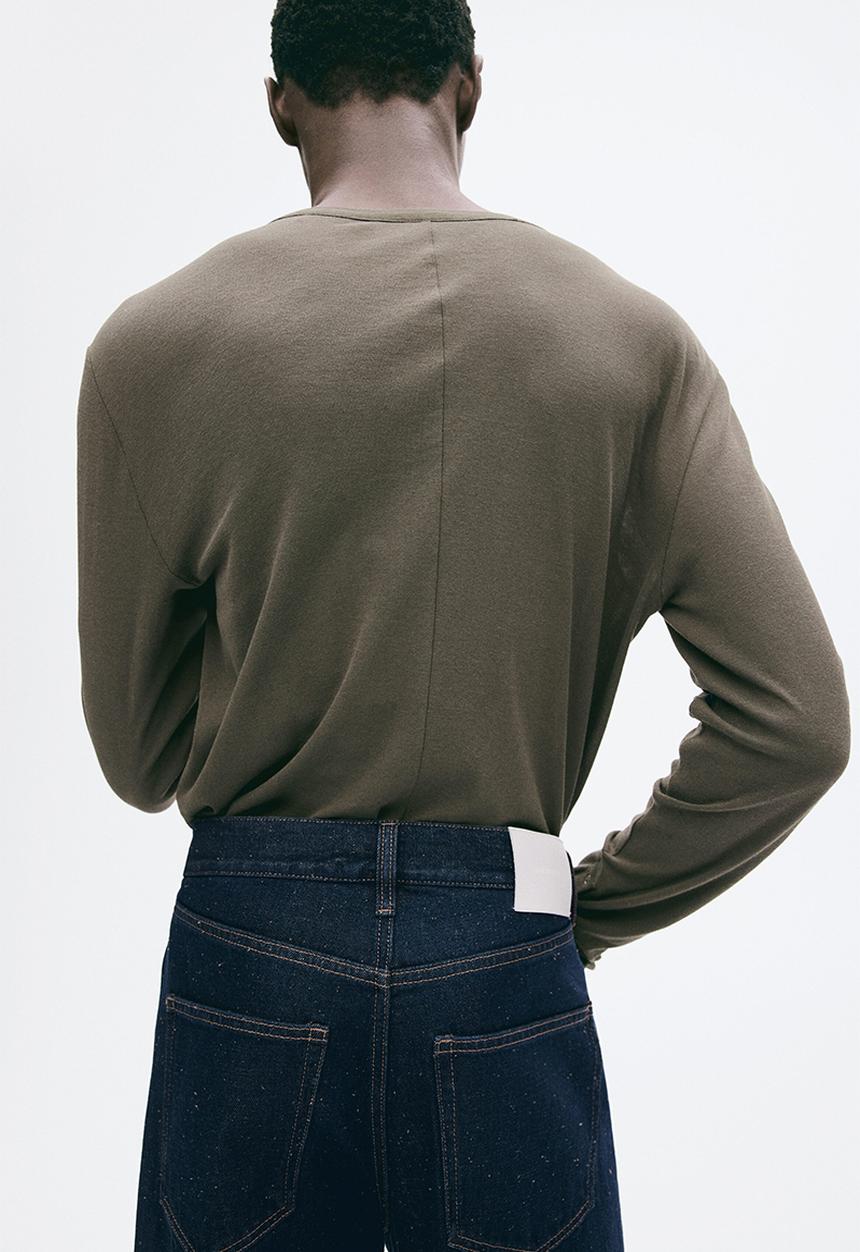H&M - Slim fit cotton henley top - dark khaki green