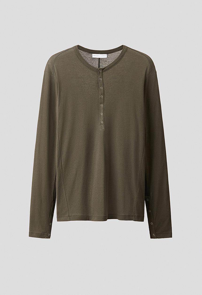 H&M - Slim fit cotton henley top - dark khaki green