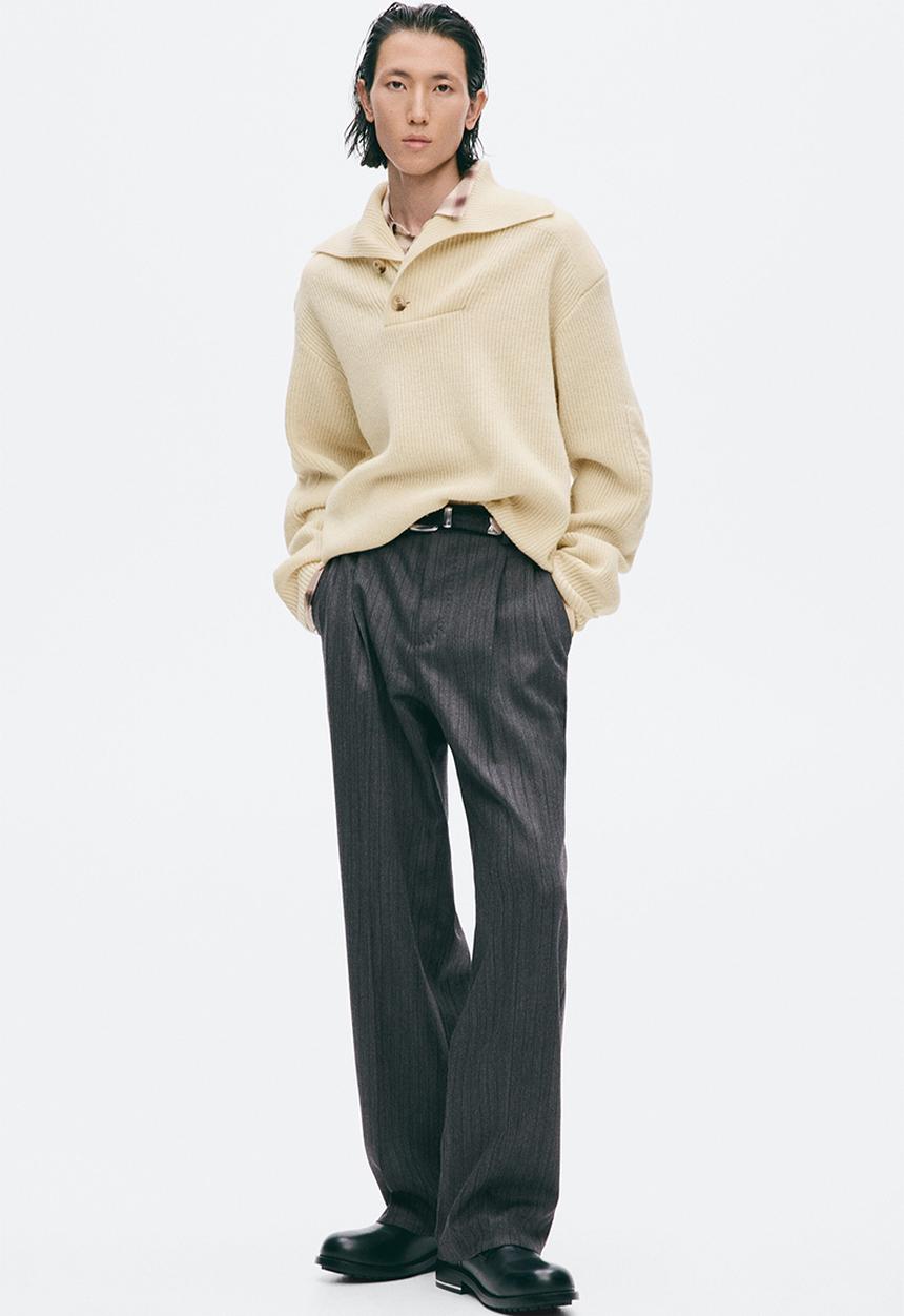 H&M - H&M Atelier:  Regular fit shawl-neck wool jumper - light beige