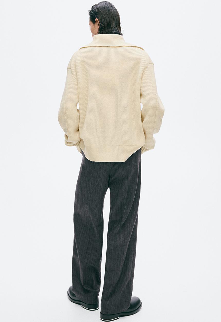 H&M - H&M Atelier:  Regular fit shawl-neck wool jumper - light beige
