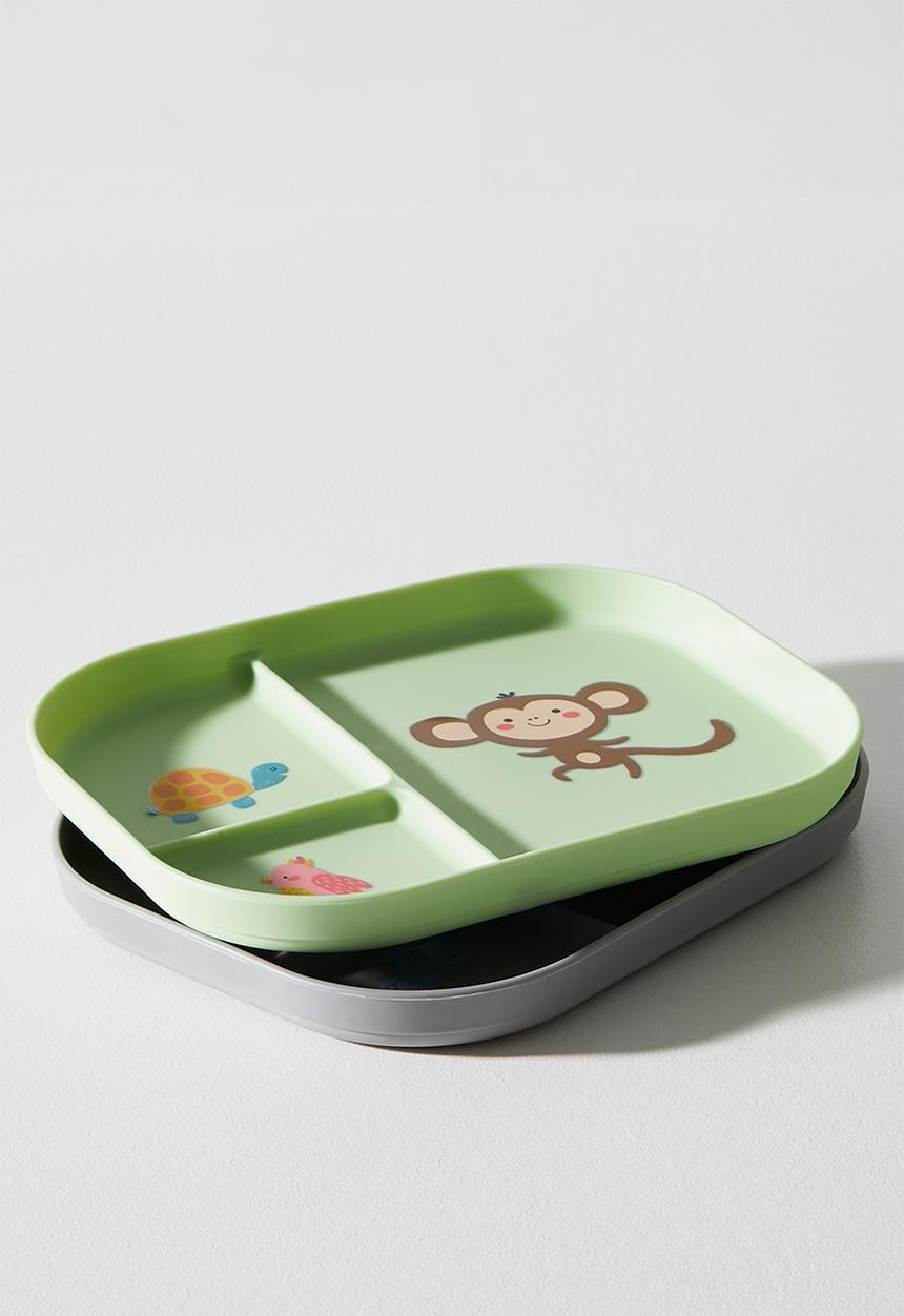 Excellent Houseware - Animals Plate set 2 - Green & Grey