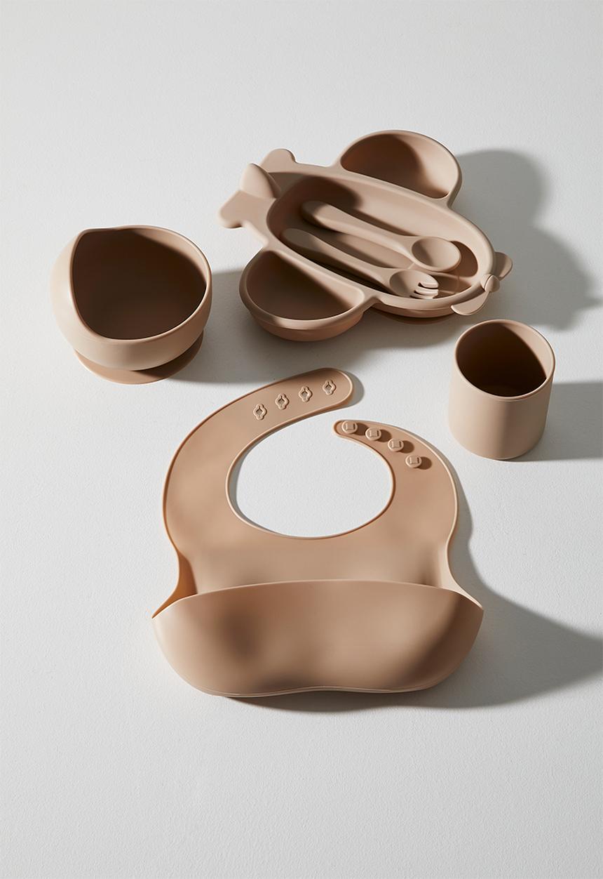 Pop Candy - Airplane silicone meal set - light brown