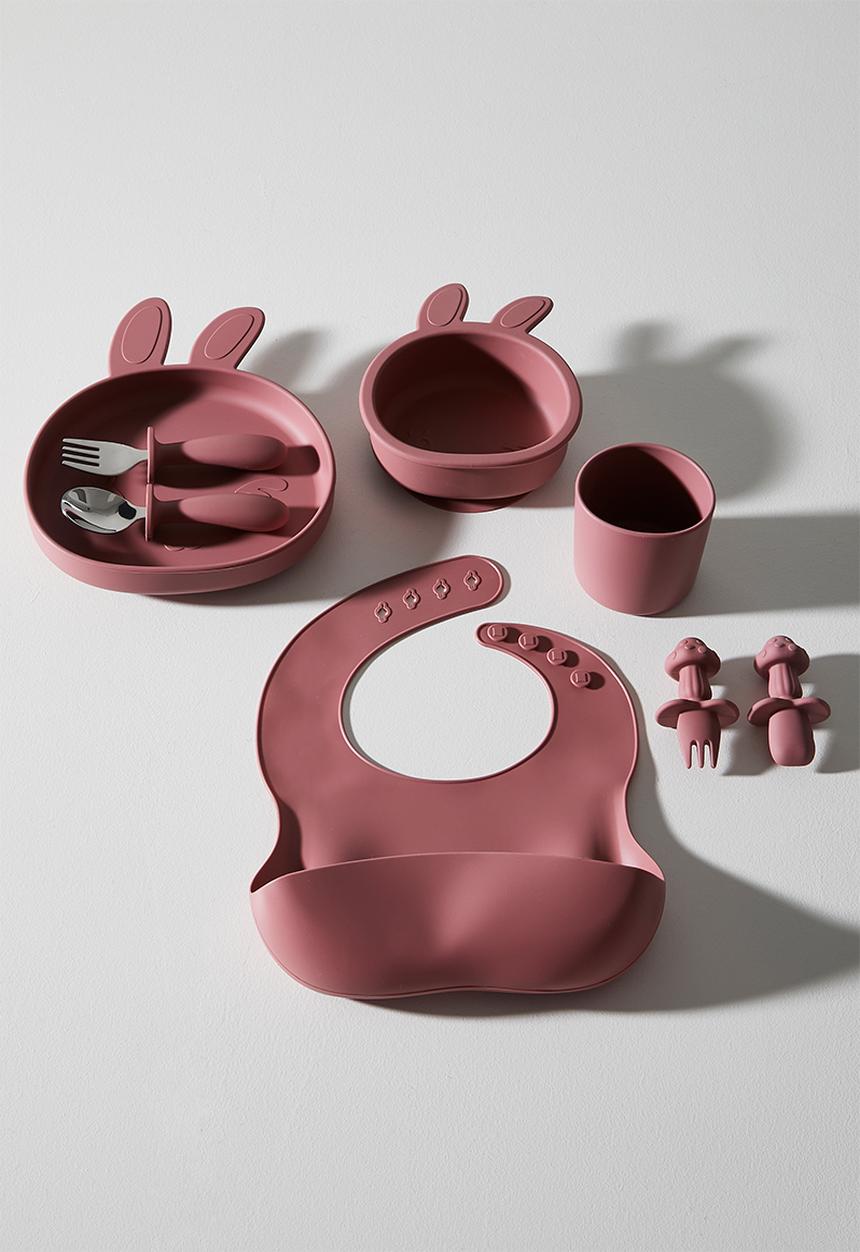 Pop Candy - Bunny silicone meal set - dark pink