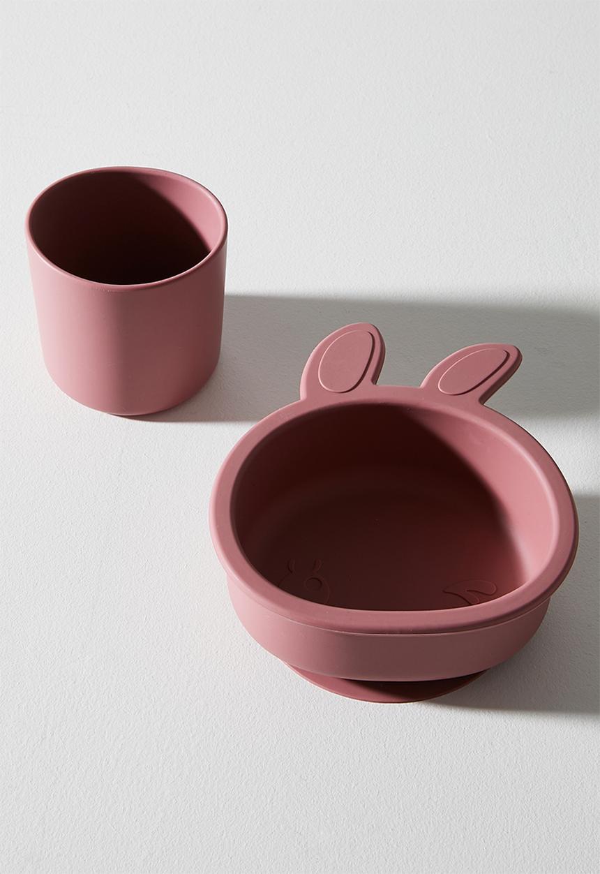 Pop Candy - Bunny silicone meal set - dark pink