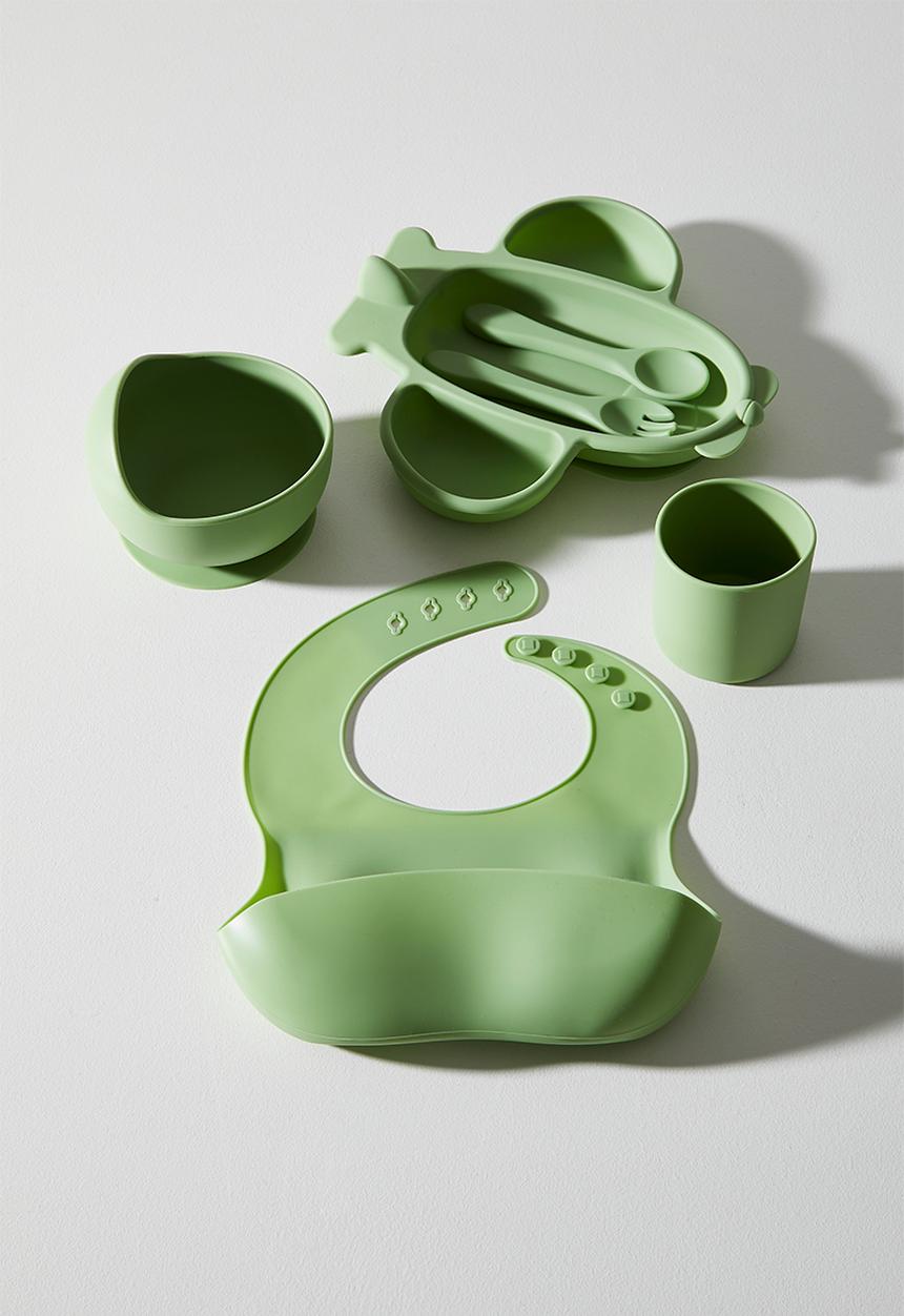 Pop Candy - Airplane silicone meal set - forest green