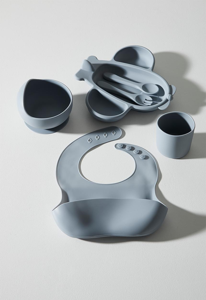 Pop Candy - Airplane silicone meal set - dusty blue
