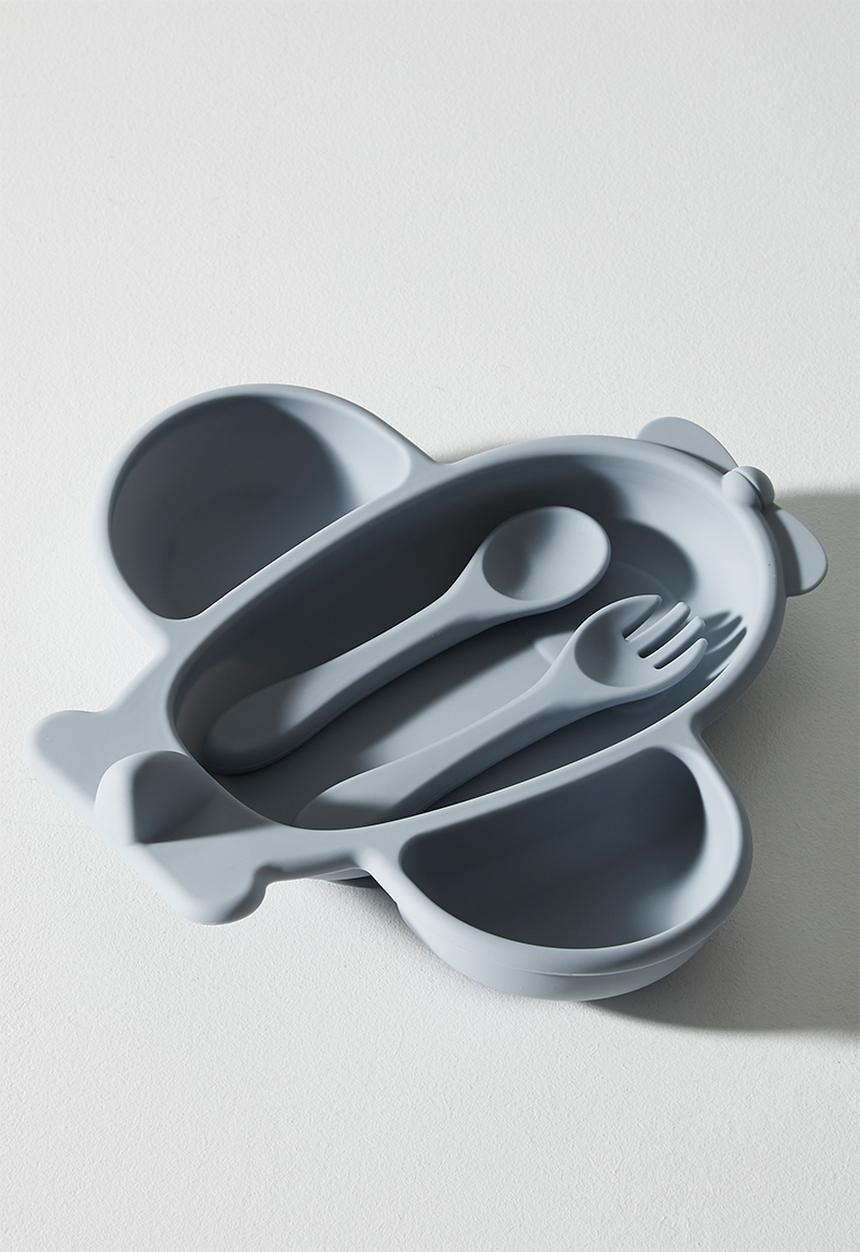 Pop Candy - Airplane silicone meal set - dusty blue