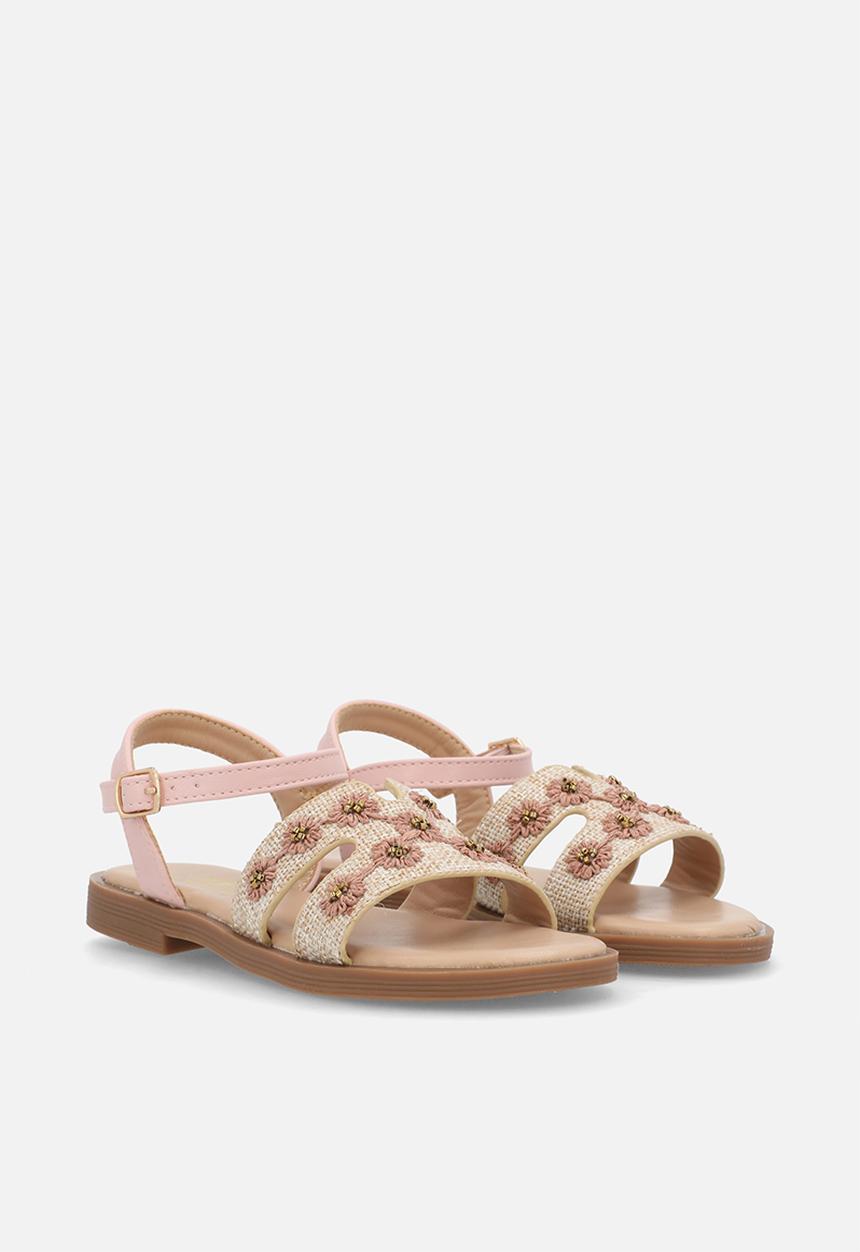 Little Miss Black - Mona 1 Raffia H-cut Sandal - Pink