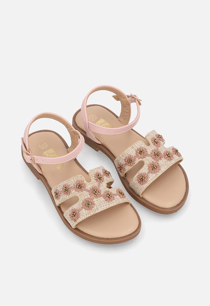 Little Miss Black - Mona 1 Raffia H-cut Sandal - Pink