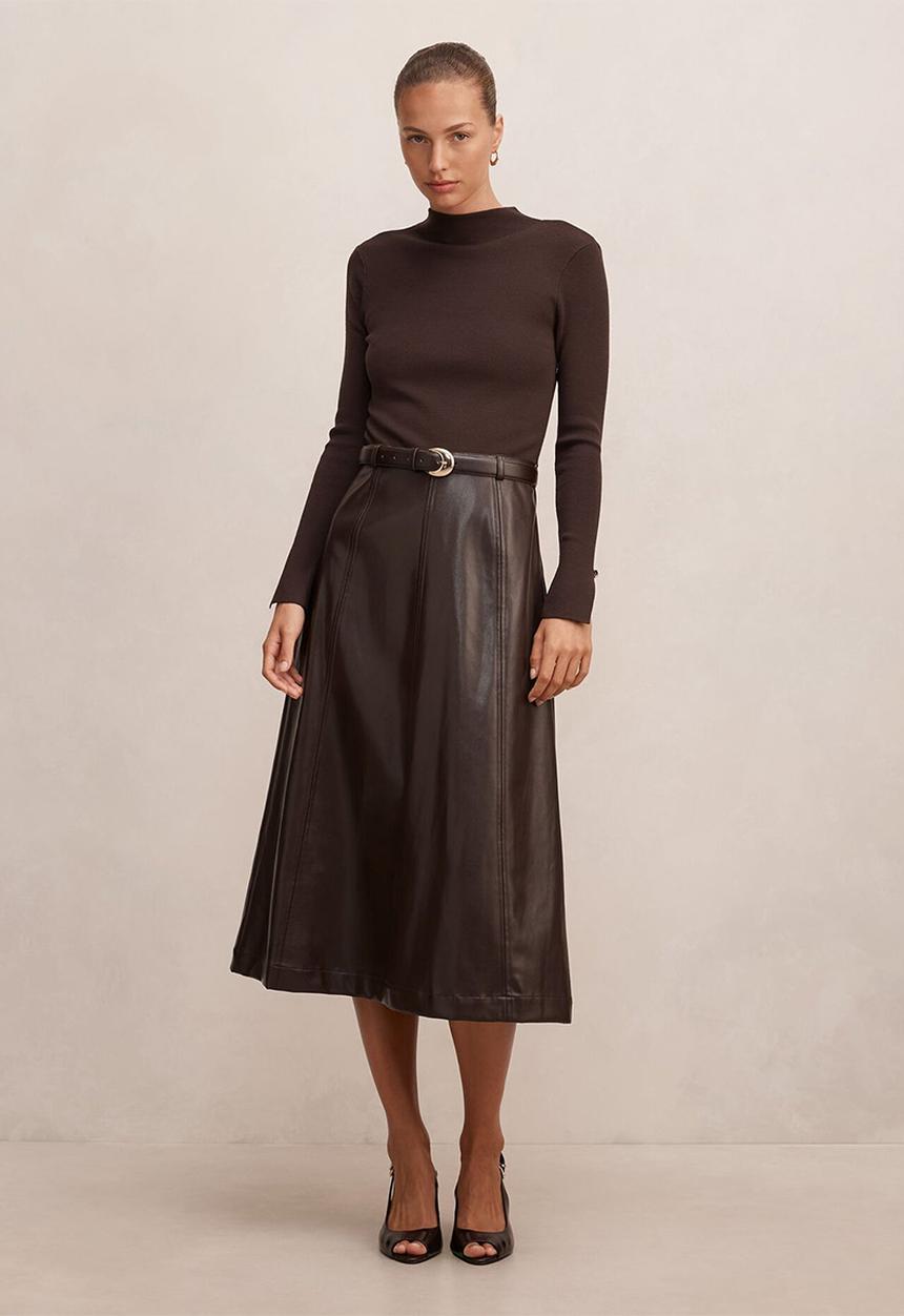 Forever New - Monique pu a-line dress in chocolate