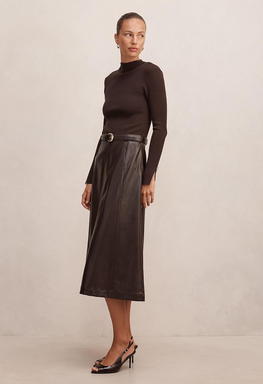 Forever New - Monique pu a-line dress in chocolate