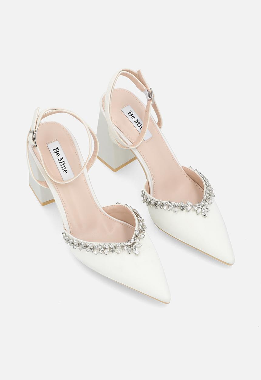 Be Mine - Ribinaa ankle strap block heel - ivory satin