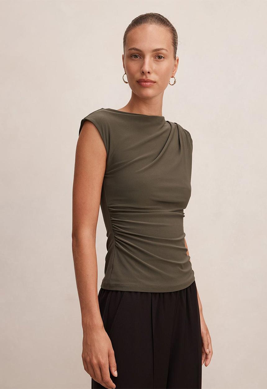 Forever New - Logan asym shoulder top - forest night