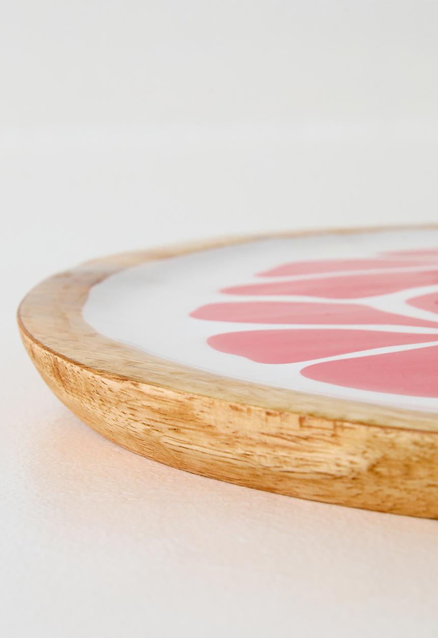 Excellent Houseware - Pink Enamel Daisy Flower Mango Wood Plate - 30cm